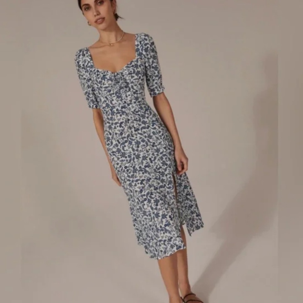 Favorite Daughter Blue and White Floral Midi Dress